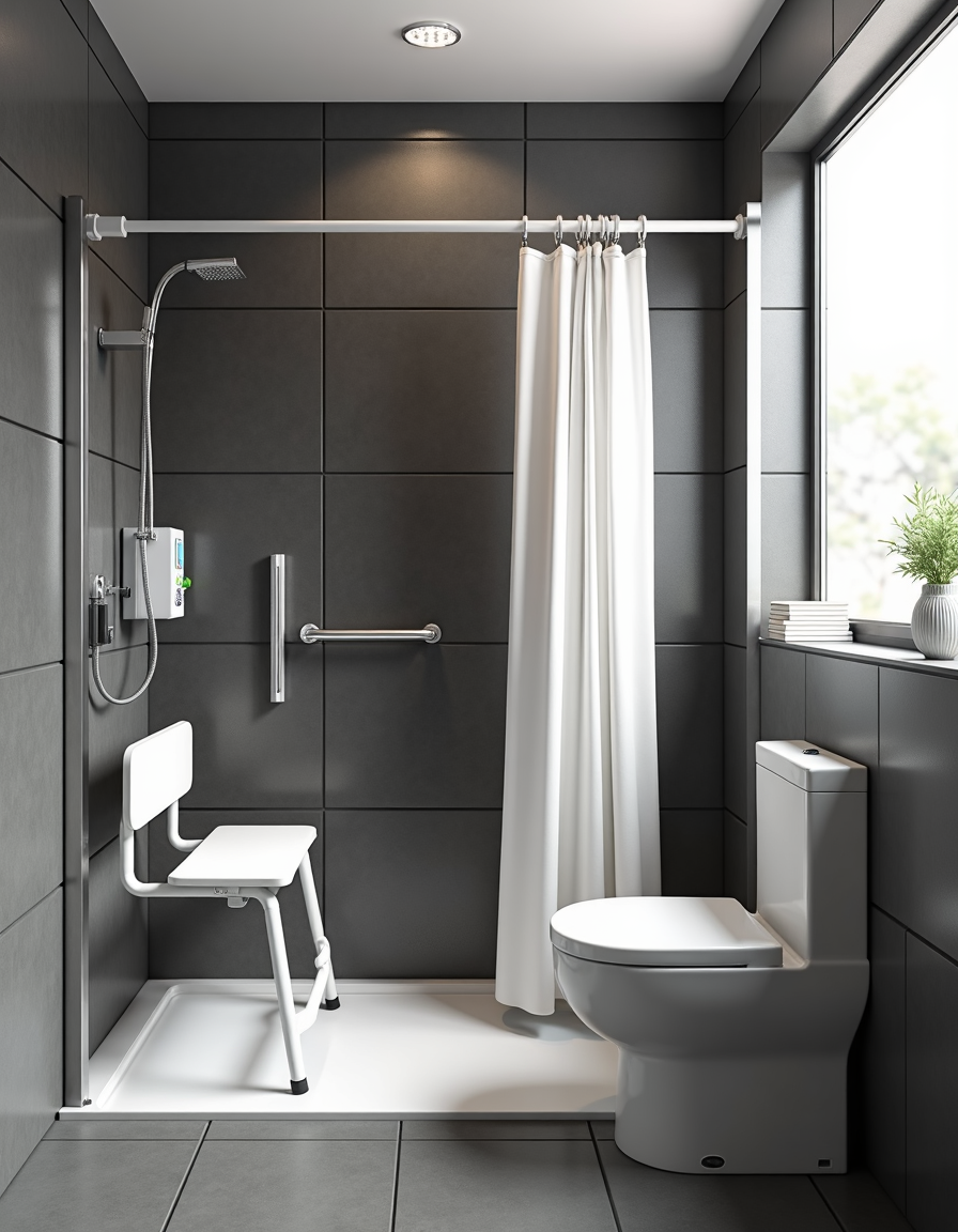 Modern accessible wet room bathroom designed for elderly or disabled users
